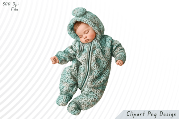 Download Sleeping Baby in Fuzzy Green Onesie PNG - Premium Resources